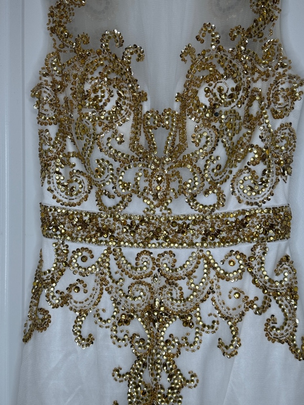 Angela & Alison White Mini Dress with Gold Beaded Embellishment - Picture 4 of 9